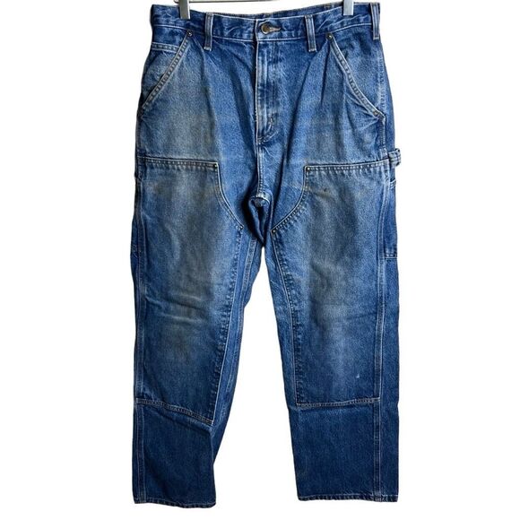Vintage Carhartt Double Knee Dungaree Denim Jeans 32X32 - Picture 1 of 7